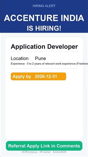 Accenture India | Application Developer | Off Campus 2026 | Apply Now | Pune