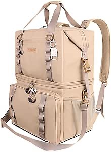 Picnic Backpack Cooler - 54 Cans Large Cooler Backpack Insulated Leakproof with Double Deck Compartment for Beach, BBQ, Travel, Camping, Family or Wedding Picnic Basket Gifts, Khaki