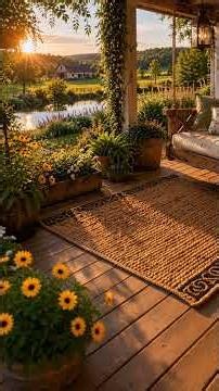 Sunset Farm Porch Ambience 🌻 Birds Singing & Gentle Wind Chimes at a Cozy Countryside Retreat