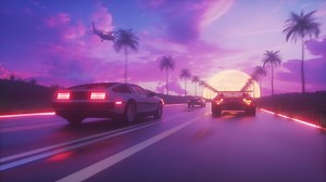 Driving Cars Synthwave Background Loop