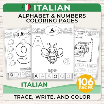 Learn Italian Alphabet & Numbers, Tracing Letters, Coloring Worksheets