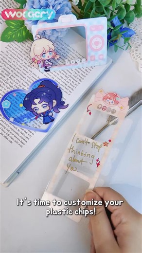 wooacryofficial on Instagram: "Now you can customize the PET plastic chips to any shape you want! #custommerch #custombookmark #transparentcard #carddesign #merchdesign #wooacry #artistalley #artmerch"