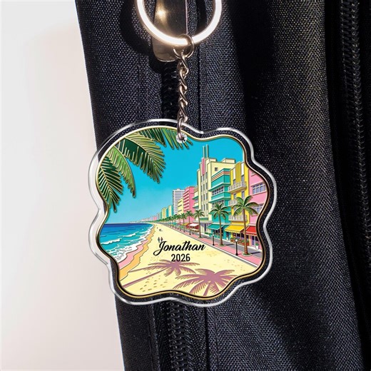Personalized Miami Florida Keychain, Miami Beach Acrylic Keyring, Custom Travel Keepsake Gift - Etsy