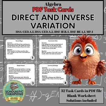 DIRECT AND INDIRECT VARIATION * Algebra PDF Task Cards