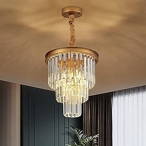 4-Light Gold Crystal Pendant Light, 3-Tier 11.8" Luxury Crystal Pendant Light Perfect for Dining Room, Bedroom, Kitchen, Living Room