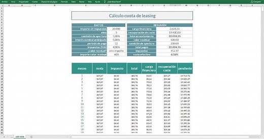 Plantilla de Cuota de leasing en Excel [GRATIS]