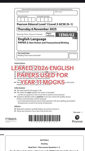 GCSE 2026 English Language Paper used for Year 11 Mocks📚 #mock #gcse #fyp