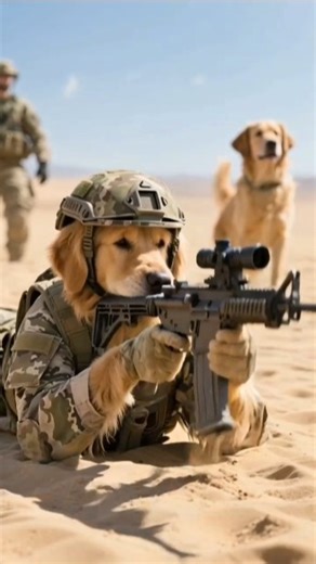 Golden Retriever Desert Soldeir Aims M4 Rifle 🐶☀️ #goldenretriever #k9 #dog #animals #dogtraining