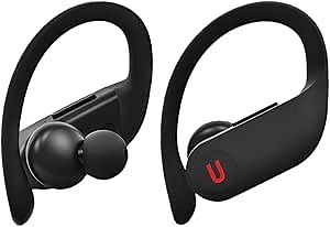 SportBuds in-Ear True Wireless Earbuds Sweatproof for Workout Running with Soft Silicone Over Ear Hooks Fit Built-in Mic Music and Call Control (Black)