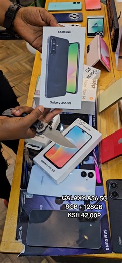 GALAXY A56 5G 8GB 128GB KSH 42,000 Galaxy A56 5G Key Features RAM: 8GB Internal Storage: 128GB, 256GB Display: 6.7-inch, Super AMOLED Connectivity: 5G, Wi-Fi, Bluetooth 5.3, NFC OS: Android 15, up to 6 major Android upgrades, One UI 7 Chipset: Exynos 1580 (5 nm) Front Camera: 12MP Main Camera: 50MP 12MP 5MP Battery: 5000mAh, 45W Colors: Pink, Olive, Graphite, Lightgray ●Reserve Paybill:247247 Ac no : 340495 ●Description- The new mid-range handset from Samsung, replacing the impressive and afford