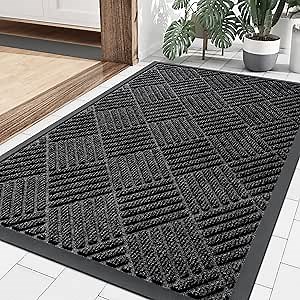 Smiry Front Door Mat Outside Entrance, Heavy Duty Outdoor Indoor Natural Rubber Doormat, Non Slip, Trap Dirt and Moisture, Easy Clean, Low Profile Patio Porch Entryway Mat, 35x23, Black