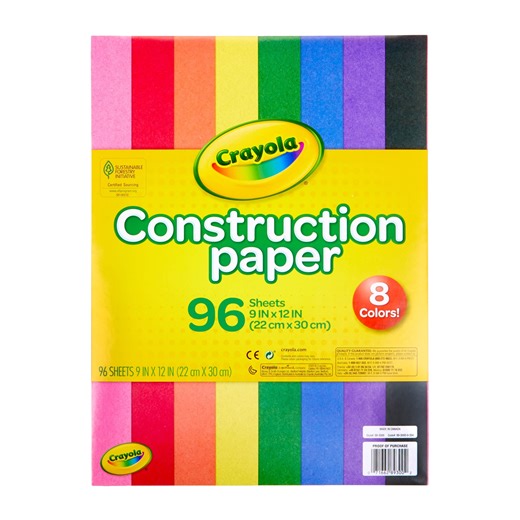Crayola Construction Paper, 8 Primary Colors, Beginner Child, 96 Pieces