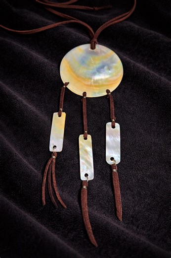 Boho Mother of Pearl Shell Necklace, Tribal Shell Statement Pendant, Beach Bohemian Suede Necklace - Etsy