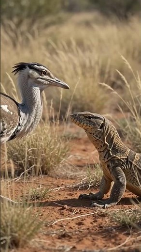 Kori Bustard vs Monitor Lizard: World's Heaviest Flying Bird Attacks #shorts