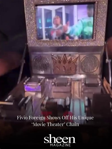 Rapper Fivio Foreign shows off his one-of-a-kind movie theater chain 🎬🔥 Are y’all feeling this? 👀🍿 🎥: @theshaderoom #fivioforeign #hiphopculture #music #chains #unique #rapper #hiphop #movies #jewelry | Sheen Magazine