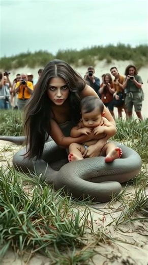 Mysterious Snake-Woman Escapes on the Beach 🌊🐍