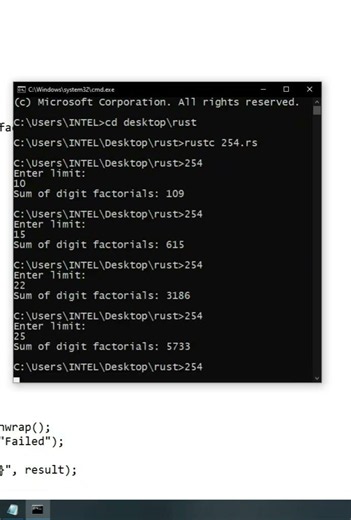rust | Euler project 'sum of digit factorial' | CodeLearning