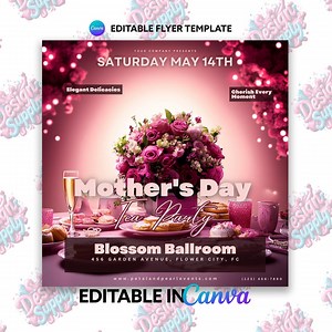 Mother's Day Tea Party Flyer: Elegant Canva Template (editable) - Etsy