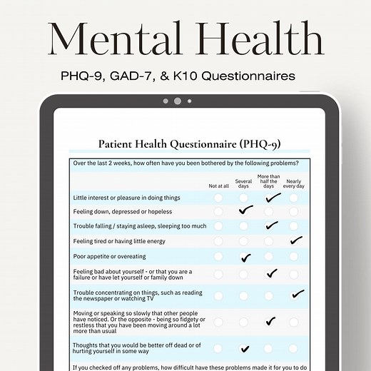 Mental Health Tracker - PHQ-9 GAD-7 and K10 Questionnaires - Printable Depression Anxiety Therapy Digital Download PDF - Etsy