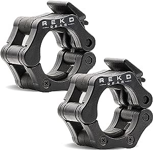 REKD GEAR Olympic Barbell Clamps - Quick Release Pair of Non Slip Locking Weight Clips for Bars - Adjustable 2 Inch Barbell Weight Bar Clamps - 2 Black Bar Clamps for Weightlifting and Olympic