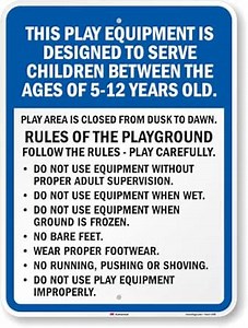 SmartSign 24" x 18" 'Equipment Designed To Serve Children Ages 5-12, Rules Of Playground' Metal Sign, 80 mil Aluminum, 3M Laminated Engineer Grade Reflective, Blue/Black/White, USA-Made