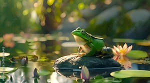 Lily Pad Realm: The Watchful Amphibian and the Glittering Waters