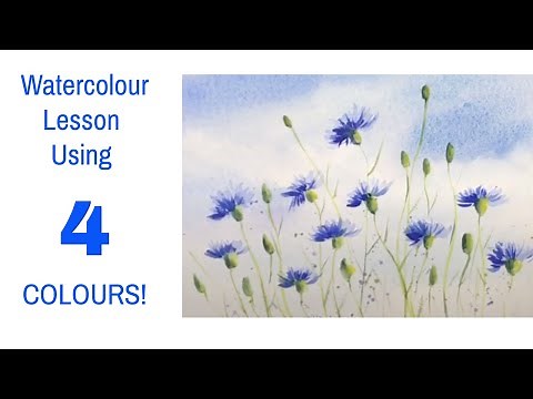 Fun Step By Step Watercolour Tutorial Of Cornflowers Using Just 4 Colours!