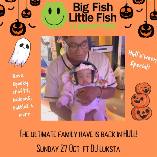 It's almost time for a Hull'o'ween spooky season Family Rave!! Sunday afternoon, October 27th in HULL Family fun for the post-rave generation! Get ready to bust some moves (with the kids!) on a bubble-filled, family-only dancefloor! the a HULL'oween themed Family Rave is a super fun, colourful venue with tons of club lighting to give you a real, authentic nightclub experience! ‘Reliably excellent’ – The Guardian “Worth having kids for” – BFLF First Timer 2014 – 2019 Best Family Event – National 