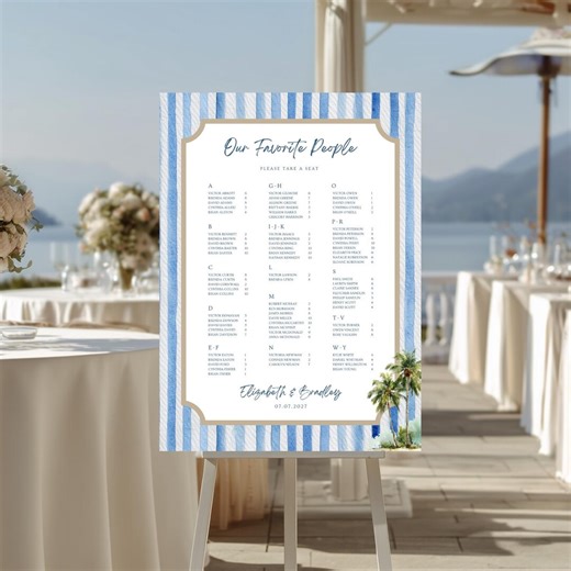 Editable Coastal Blue Wedding Seating Sign Canva Template, Beach Banquet Seating Chart, Instant Download, SS - Etsy
