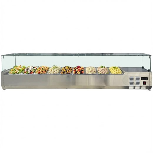 70'' Countertop Stainless Steel 9-Pan Refrigerated Salad Bar Display, NSF Cold Food Prep Station