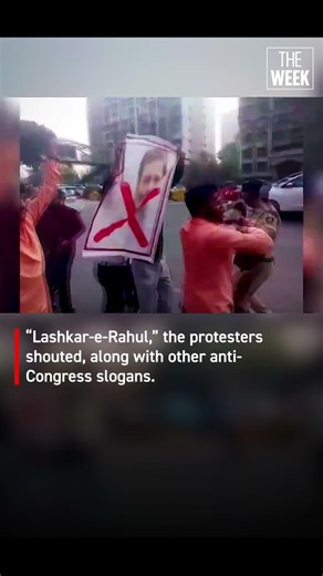BJP workers wave flags at Rahul Gandhi in Mumbai after Youth Congress' protests at the AI Summit