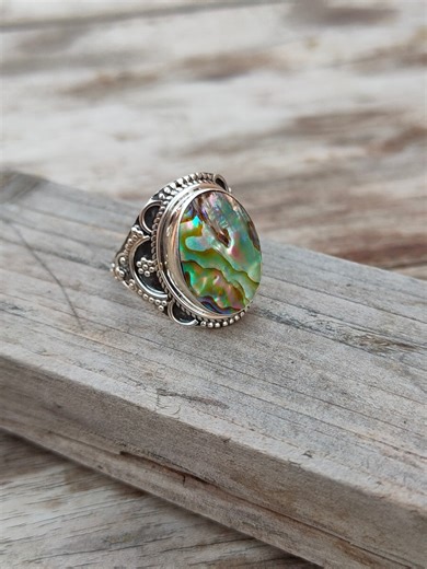 Handmade Abalone Shell Sterling Silver Ring – Boho Statement Jewelry - Etsy