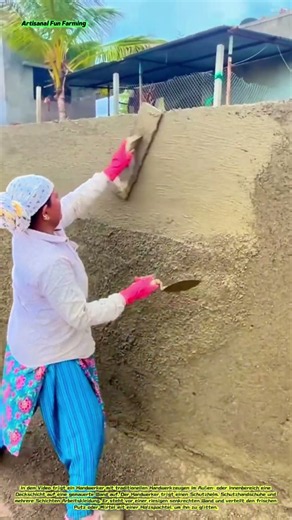 Wandverputz: Manuelle Bearbeitung der Putzfläche mit einer Holzspachtel