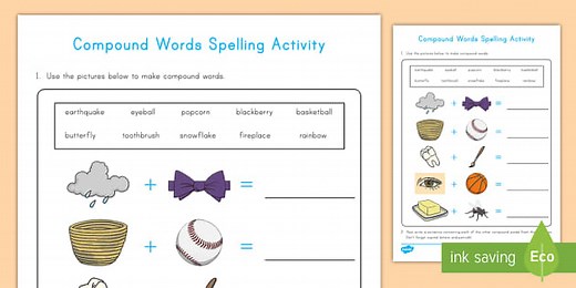Compound Words Worksheet for 1st-2nd Grade