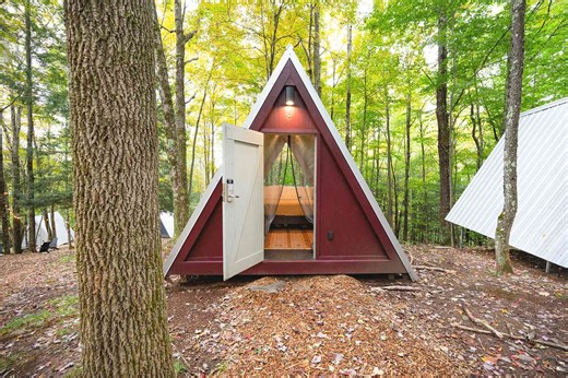 This Upstate New York Hotel Has New A-frame Cabins Set in a 23-acre Forest — With Floor-to-ceiling Windows, Fire Pits, and Saunas
