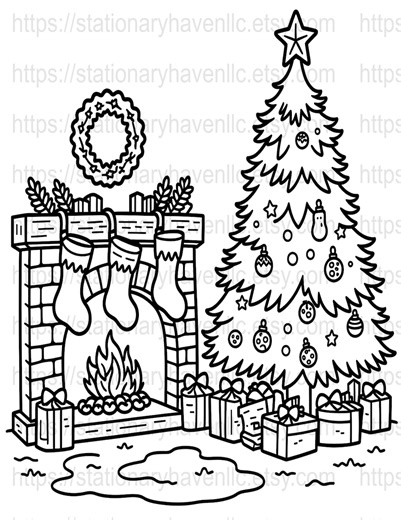 Christmas Fireplace Coloring Pages, Winter Holiday Activity (digital Download) - Etsy UK