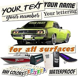 Personalized Vinyl Sticker with Your Own Custom Text Name Number - Waterproof Decal for Car Windshield, Bumper, Motorcycle, Boat, Doors, Windows, Laptops