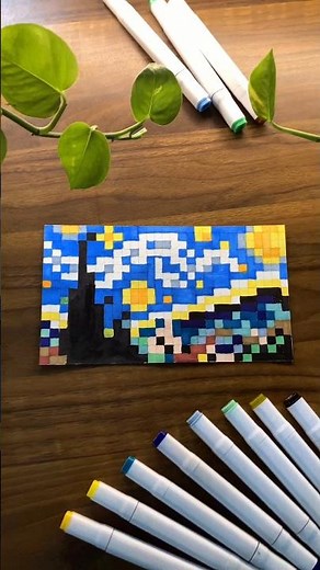 the starry night pixel art drawing tutorial 🖌️