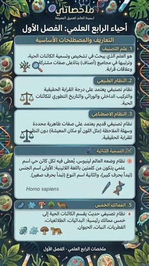 أهم تعاريف الفصل الأول (تصنيف الكائنات الحية) | أحياء الرابع العلمي 🔬✨
