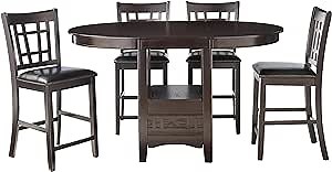 Coaster Home Furnishings - LAVON - 5-Piece Counter Height Dining Set - Oval Extendable Table with Storage & 4 Upholstered Chairs - Dining Room & Kitchen - Espresso - 102888-S5