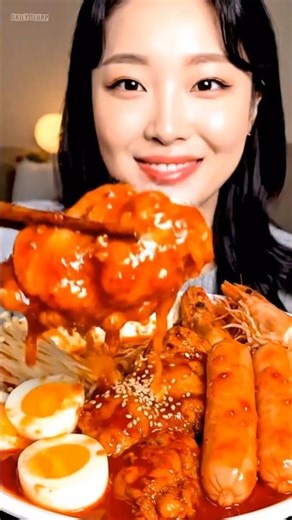 EXTREME Spicy Red Noodles Mukbang 🌶️🔥 Chicken, Shrimp & Sausage ASMR