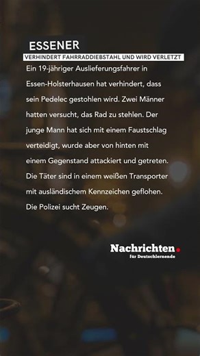 Nachrichten für Deutschlernende - Essener verhindert Fahrraddiebstahl und wird verletzt #dldh #news