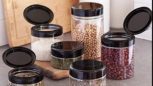 JUVITUS Clear Large 16 oz PET Plastic (BPA Free) Refillable Jar with Black Flip Top Cap - (6 pack)