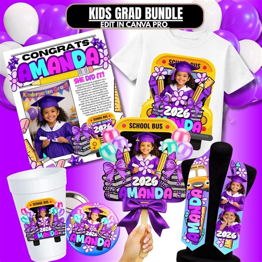 Pre K Kindergarten Graduation Purple Stole Bundle Class of 2026 Canva Editable Template Grad Pre-school Sublimation Dtf Dtg Digital Download - Etsy