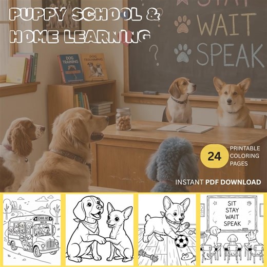 Puppy School Colouring Pages, Dog Colour Pages Printable, Kids Learning Activities - Etsy