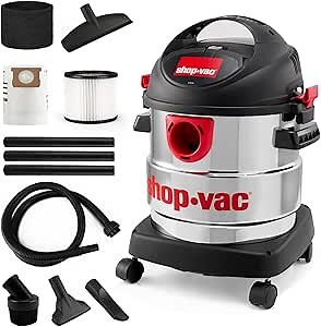 Shop-Vac 5 Gallon 5.0 Peak HP Wet/Dry Vacuum, Stainless Steel Tank, Portable Shop Vacuum with Attachments for Jobsite, Garage & Workshop. 9206026
