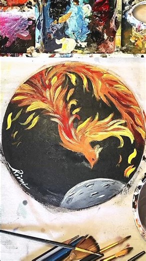 Beautiful Canvas Painting, Fire Bird Drawing, 🔥 #shorts #art #drawing #canvas #painting #artist