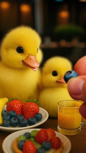 When Tiny Ducklings Eat Strawberries for the First Time 🍓💛🦆