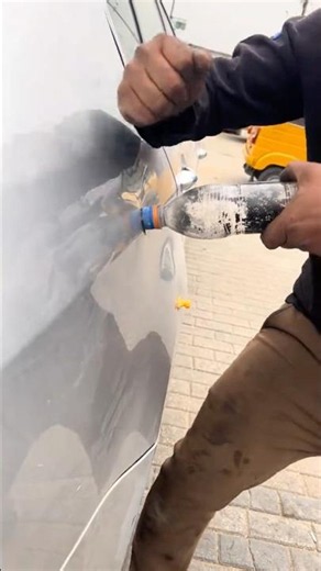 Fixing A Car Dent With A Plastic Bottle?! 😱 #automobile #automotivetools #carworkshop