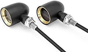 Motorcycle Custom Mini LED Turn Signals CNC Aluminum Black with Gold Bezel PAIR